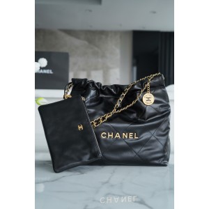샤넬 22백 미디엄 / 샤이니 카프스킨 숄더백 블랙/금장 | CHANEL | 팬더샵